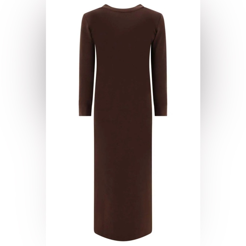 Norma Kamali Chocolate Brown Long Sleeved Maxi TShirt Dress Size XS 34 Side Slit